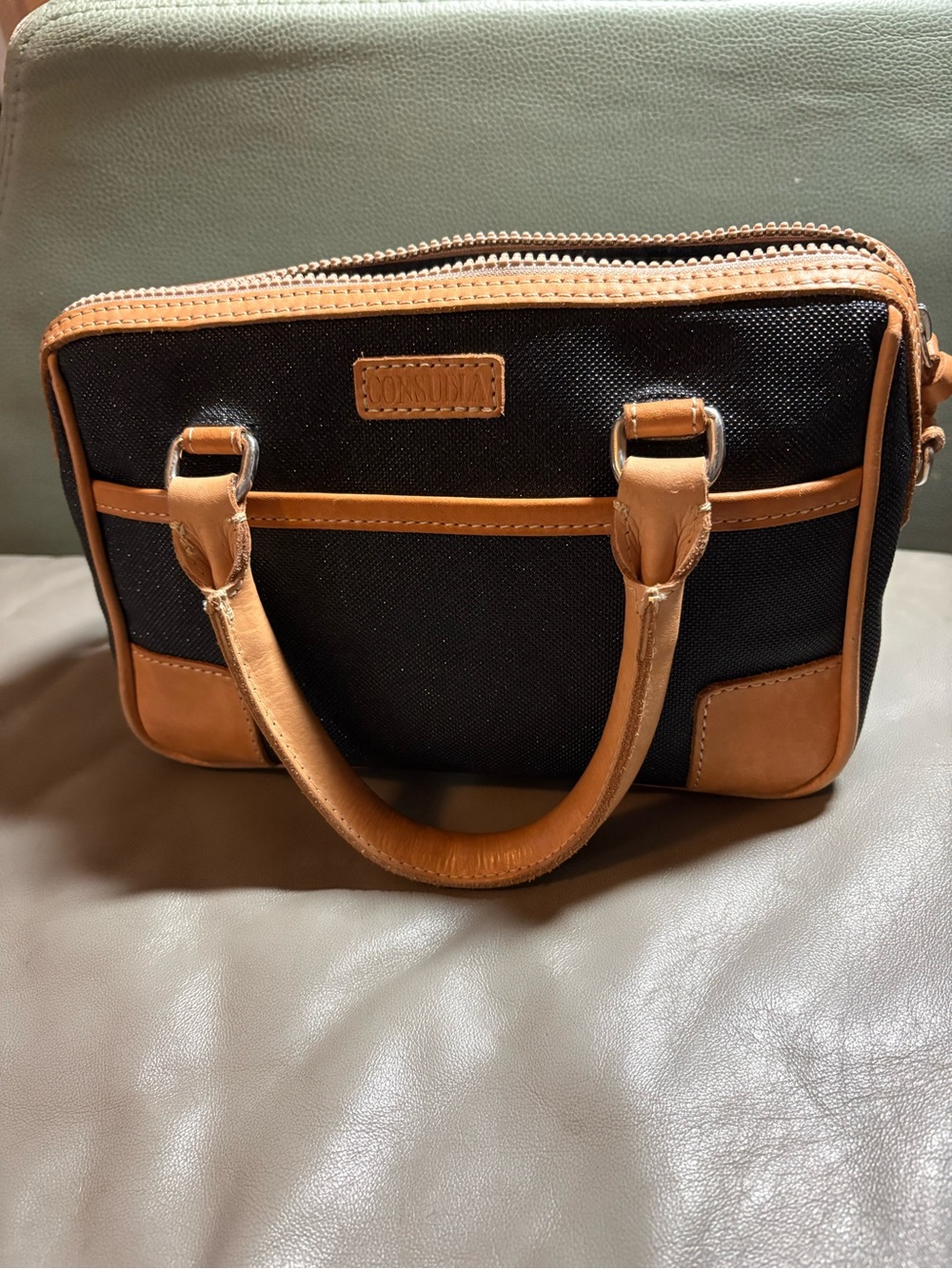 Consuela Luncheon Black and Leather Satchel